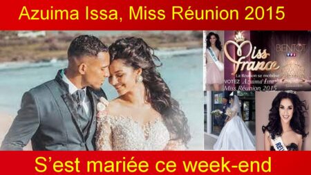 Azuima Issa: Miss Réunion 2015 se sont mariés ce week-end. Azuima Issa, originaire de La Réunion, a remporté le titre de Miss Réunion le 18 juillet 2015. Elle a célébré son mariage avec son partenaire ce week-end à Saint-Paul. Azuima Issa